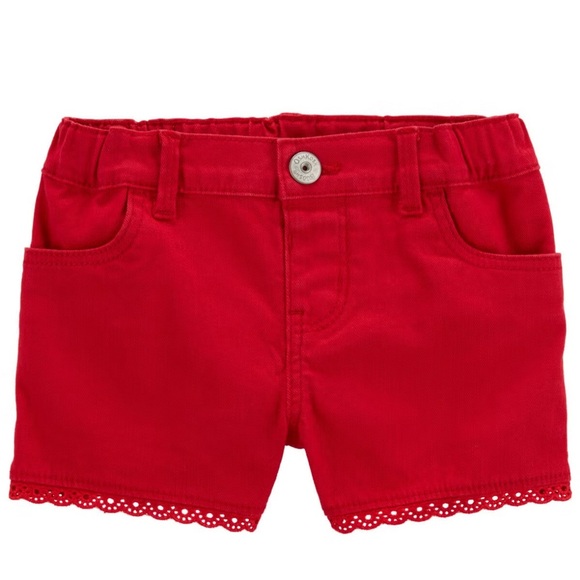 OshKosh B'gosh Red Toddler Eyelet Trim Denim Shorts - Picture 1 of 9